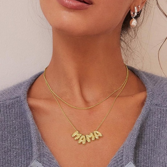 NEW 14K Gold Plated Bubble Gold 'MAMA' Necklace